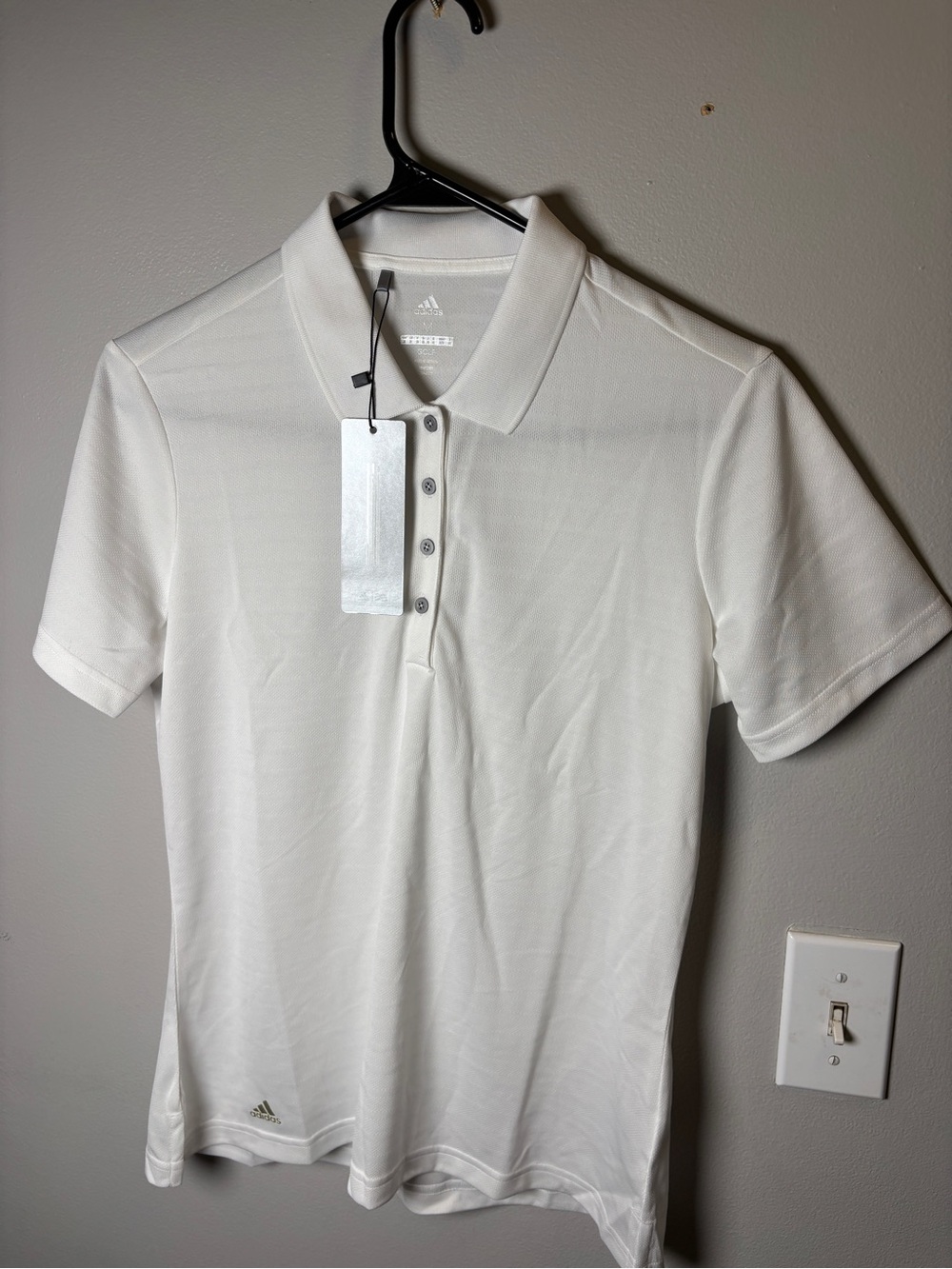 adidas White Short Sleeve Polo Top